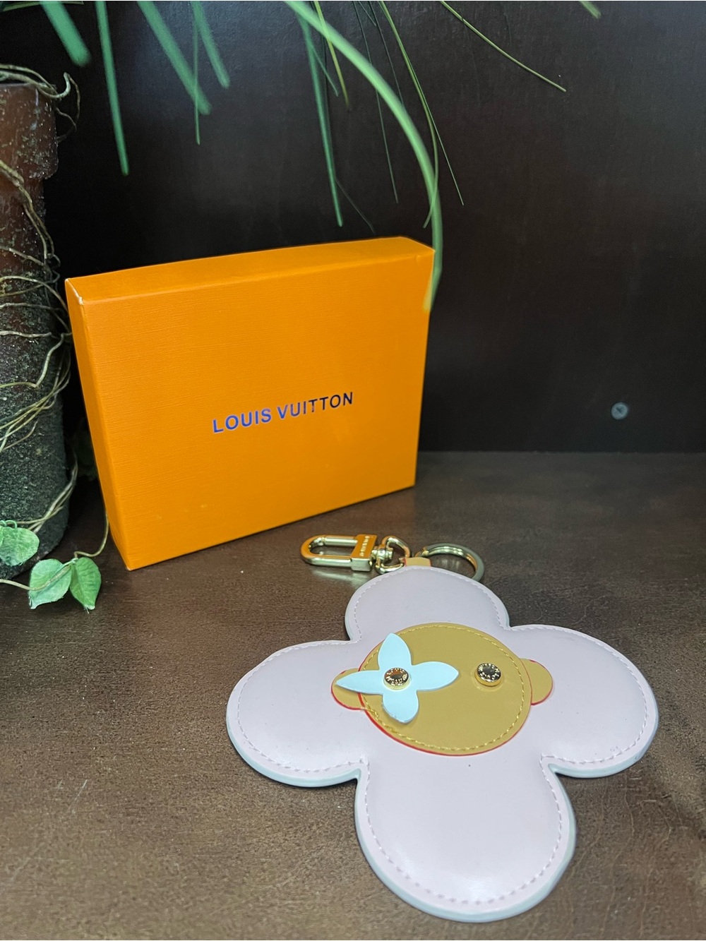 Louis Vuitton Pink & Tan Flower Key Holder with Light Blue Accent